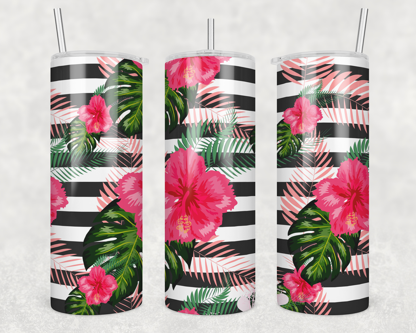 Pink Flower & Stripes Tumbler