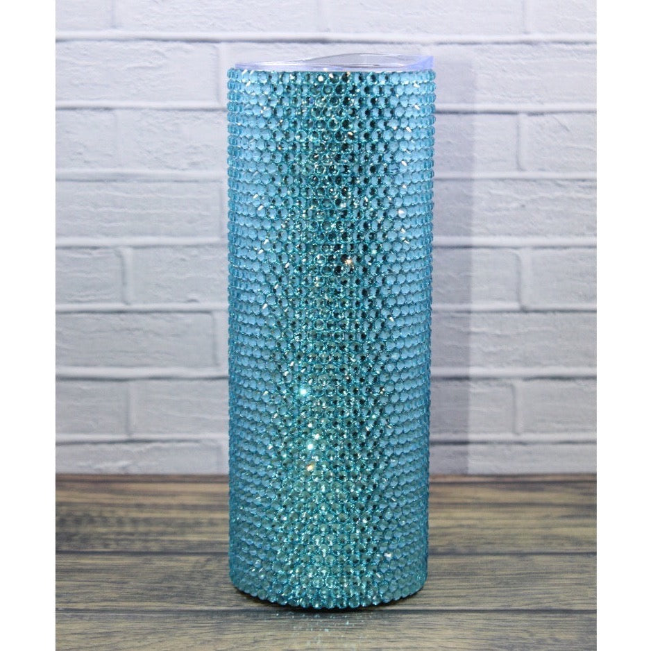 Aquamarine Glass Rhinestone Tumbler