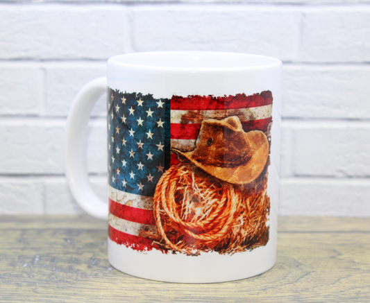 American Flag with Hat and Rope