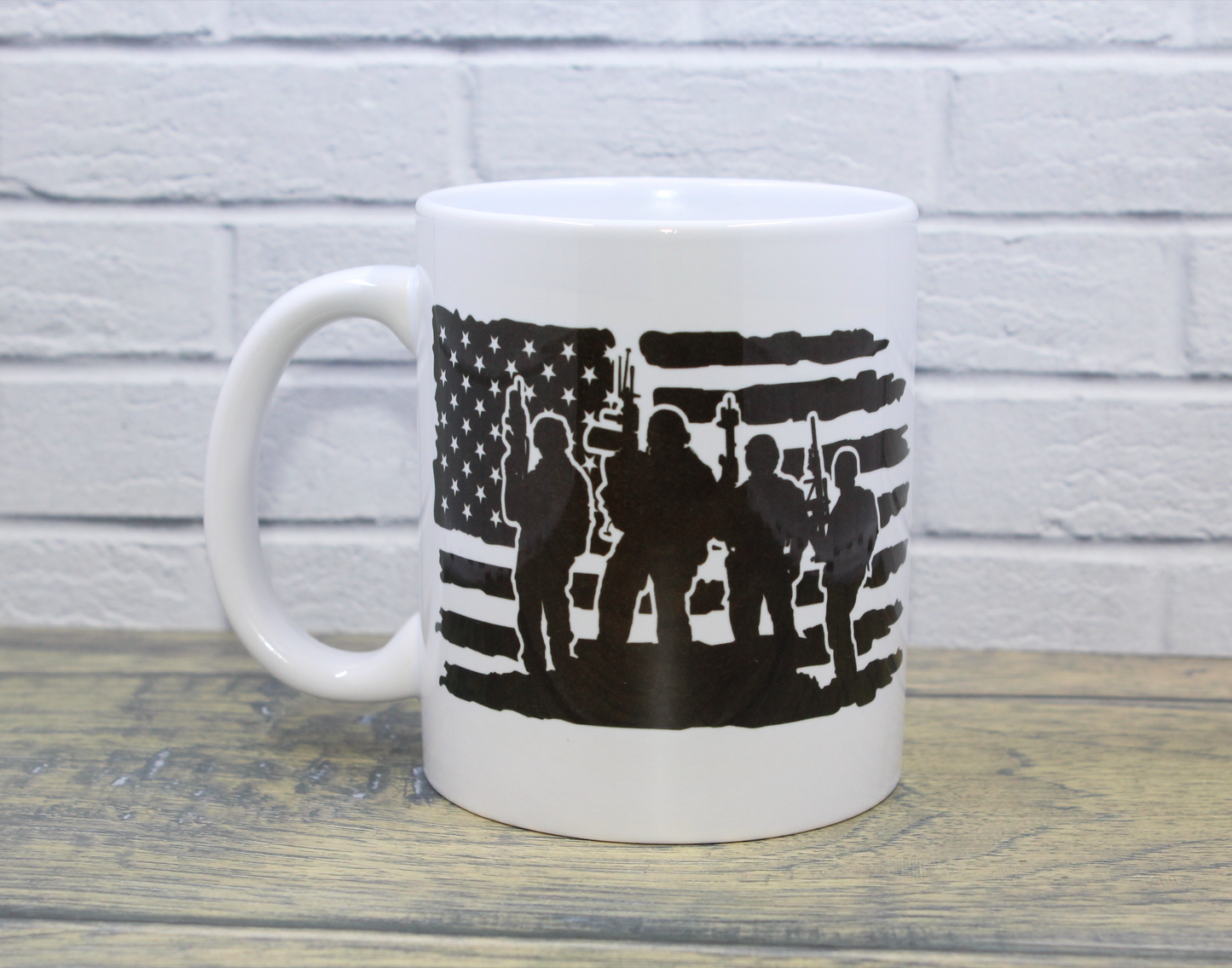 American Flag & Soldiers Black Silhouette