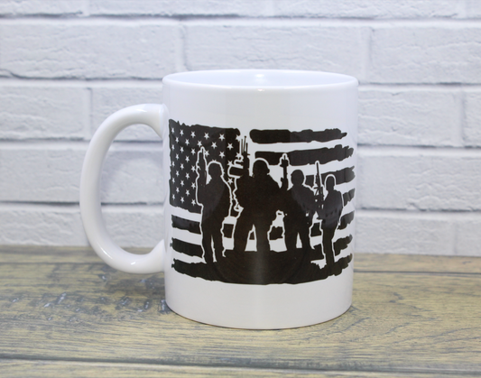 American Flag & Soldiers Black Silhouette