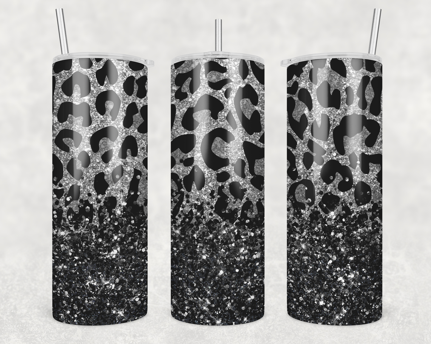 Gray Glitter Cheetah Print Tumbler