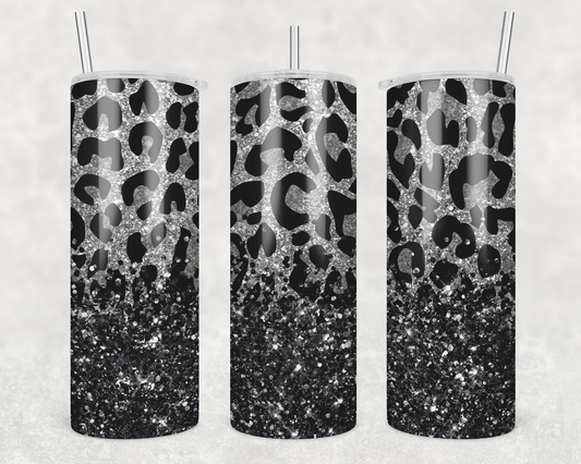 Gray Glitter Cheetah Print Tumbler