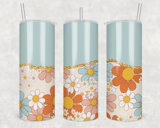 Baby Blue Retro Flowers Tumbler