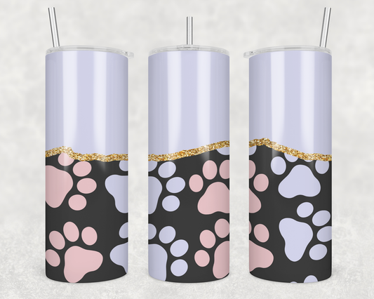 Lilac & Pink Paw Prints Tumbler
