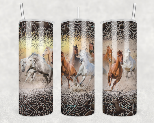 Horses With Leather Tumbler