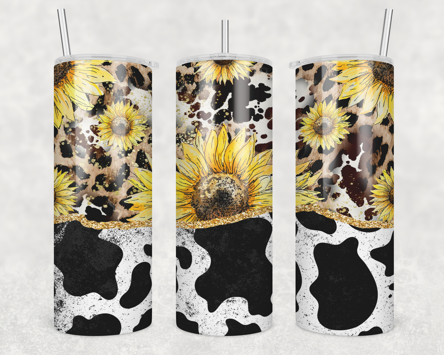 Sunflowers & Cow Print Tumbler