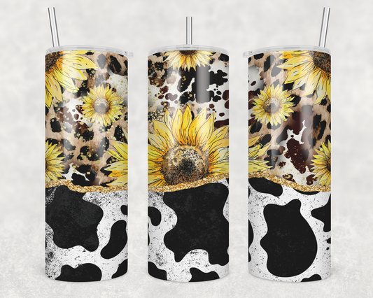 Sunflowers & Cow Print Tumbler
