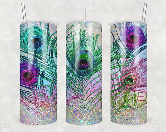 Peacock With Faux Glitter Tumbler