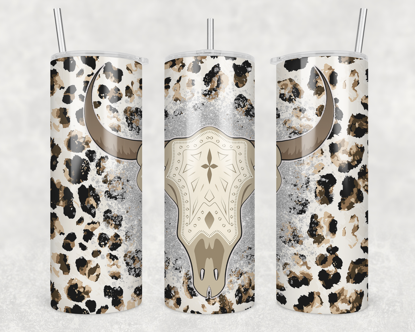 Cheetah Print Skull With Horns Tumbler
