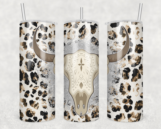 Cheetah Print Skull With Horns Tumbler