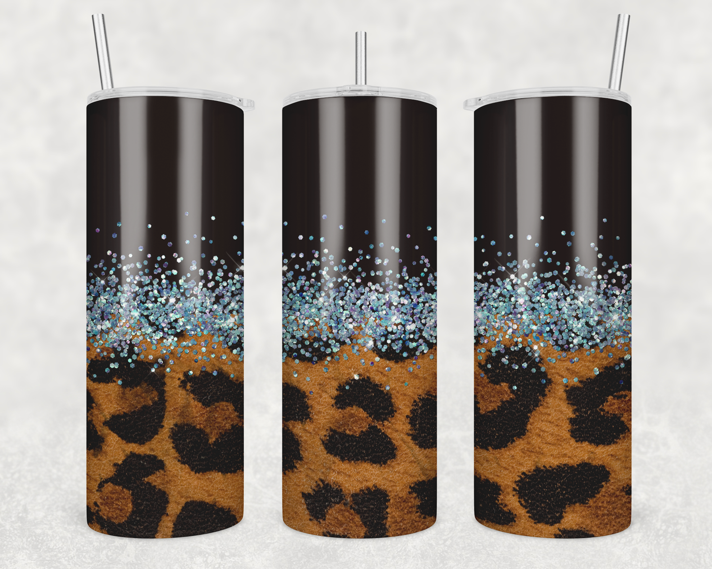 Cheetah Print With Faux Glitter Tumbler