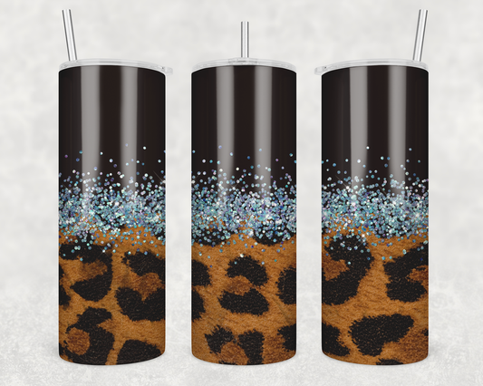 Cheetah Print With Faux Glitter Tumbler