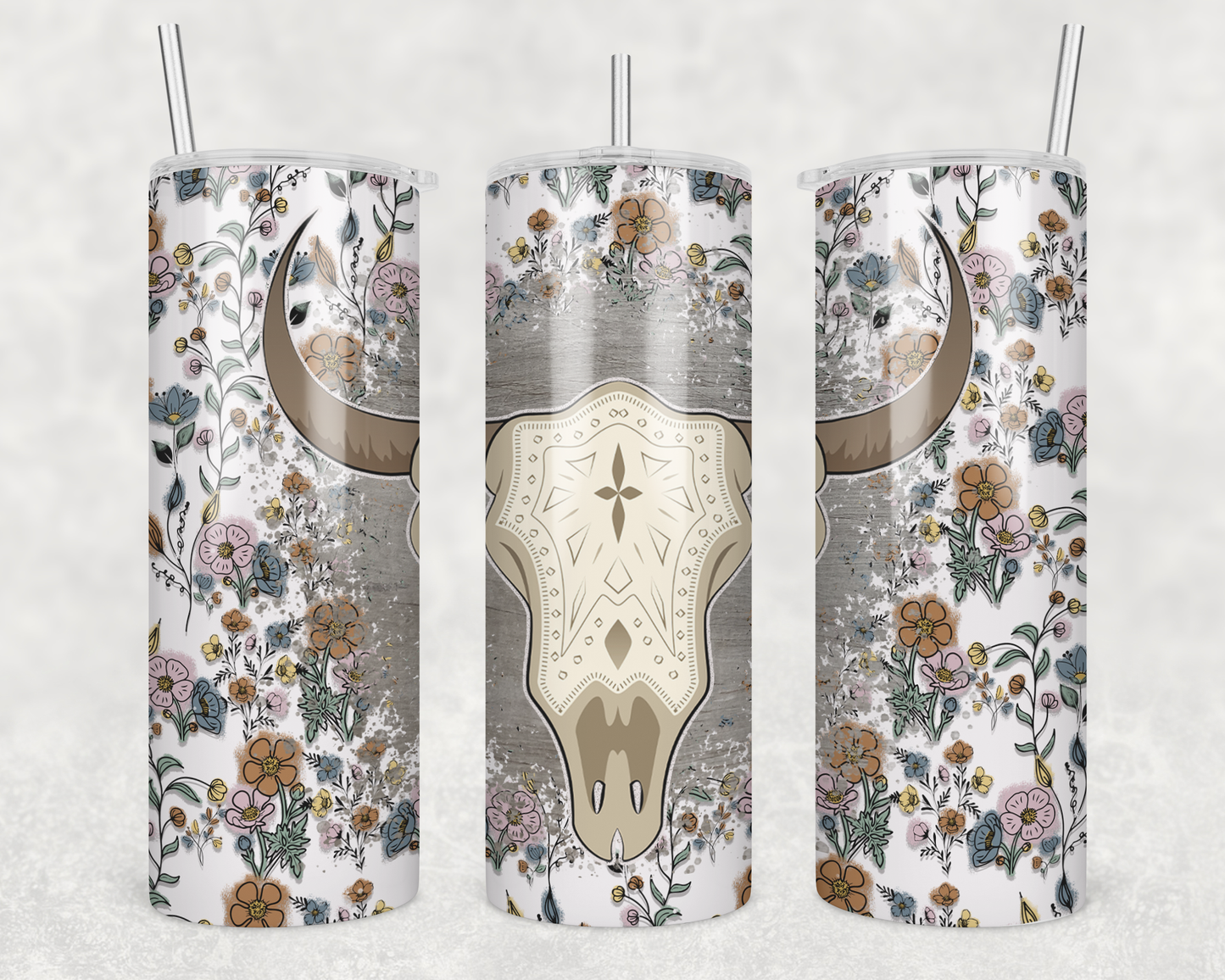 Bull Skull With Flowers Tumbler