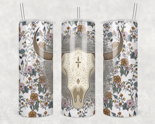 Bull Skull With Flowers Tumbler