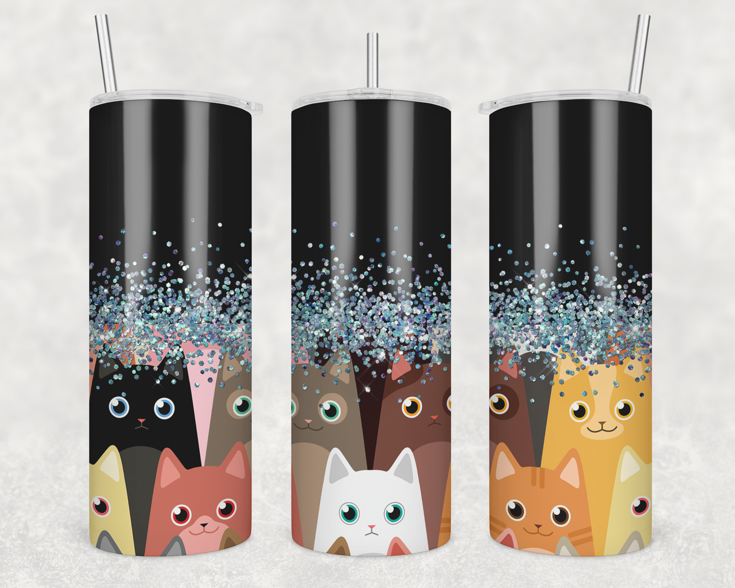 Kitties With Faux Glitter Tumbler