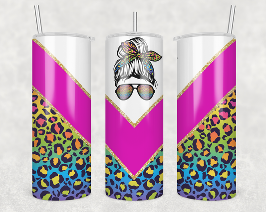 Messy Bun With V Split Water Colors Tumbler