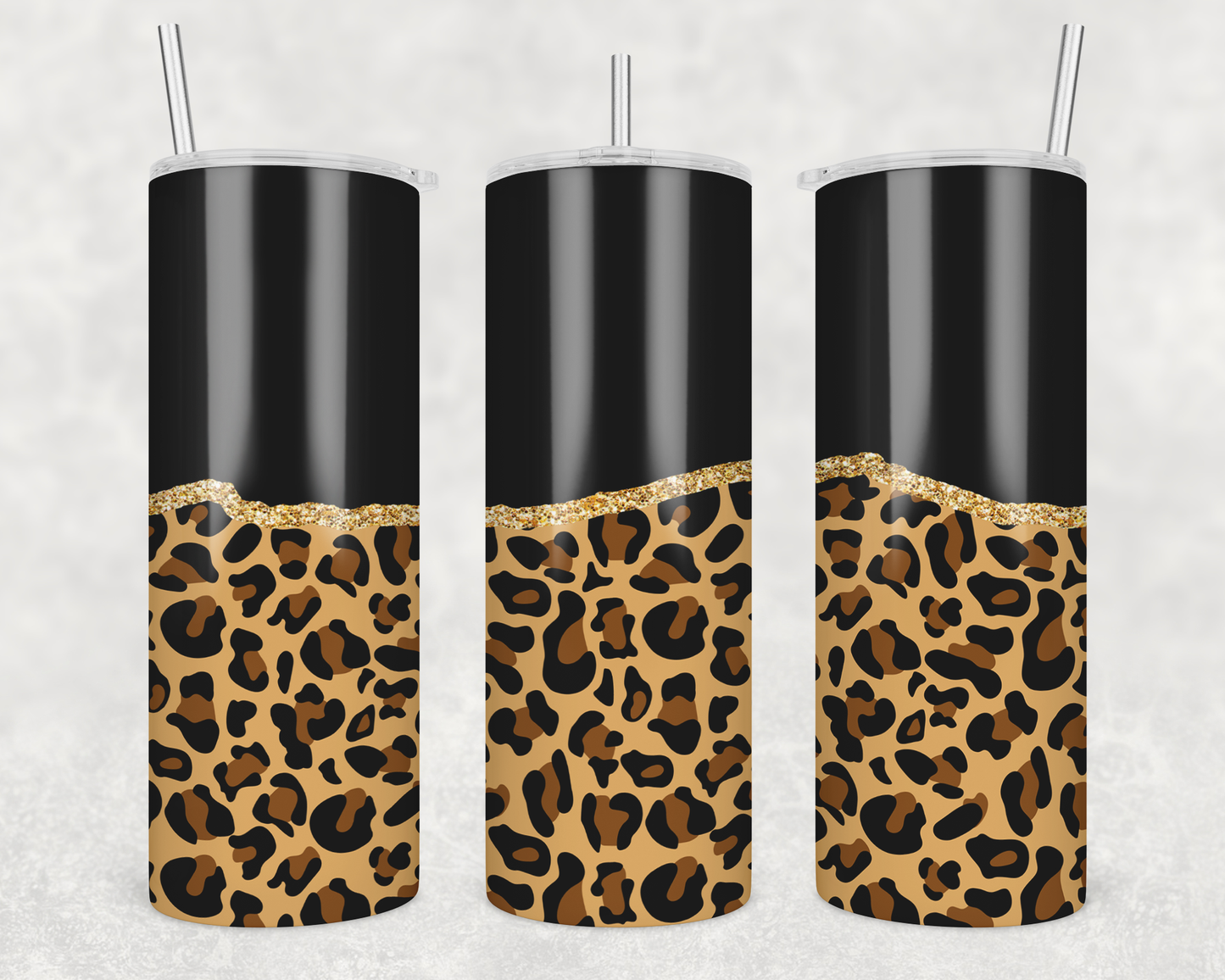 Black With Gold Cheetah Print Tumbler
