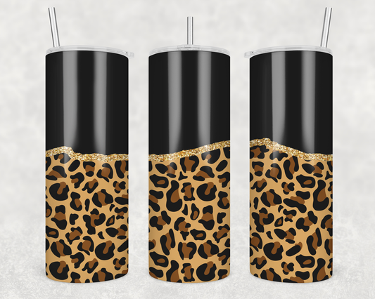 Black With Gold Cheetah Print Tumbler