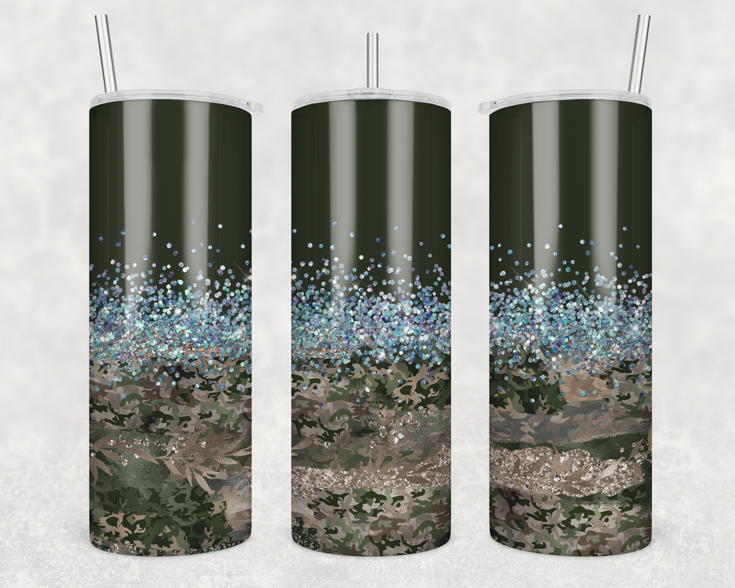 Army Green & Camo With Faux Glitter Tumbler