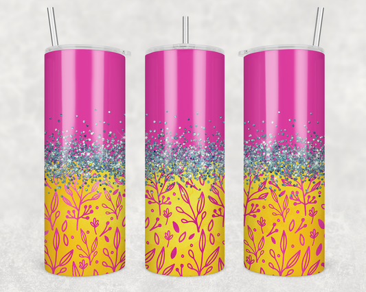 Pink To Yellow With Faux Glitter Tumbler