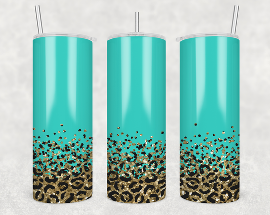 Teal Cheetah Print Ombre Tumbler