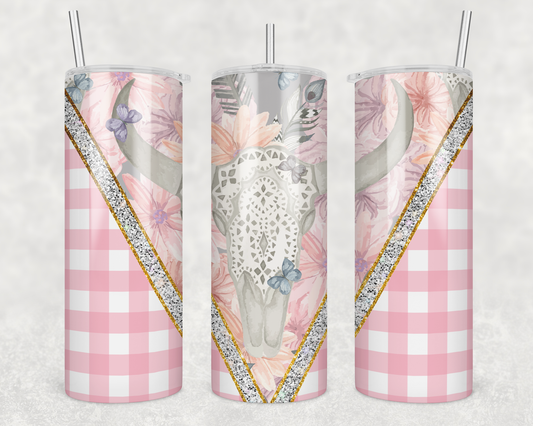 Pink Plaid Skull Tumbler
