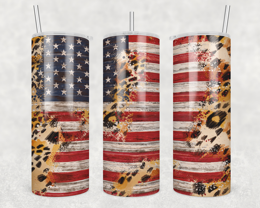 Animal Print American Flag Tumbler