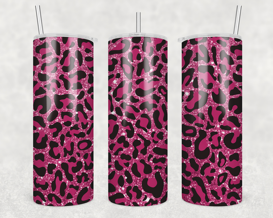Pink Glitter Cheetah Print Tumbler
