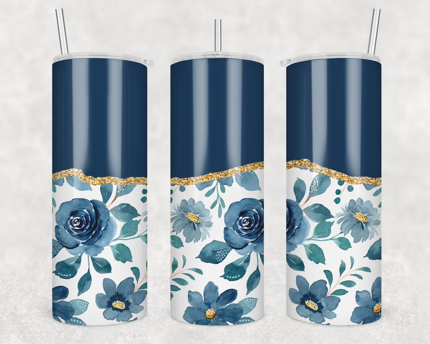 Navy Blue Flowers Tumbler