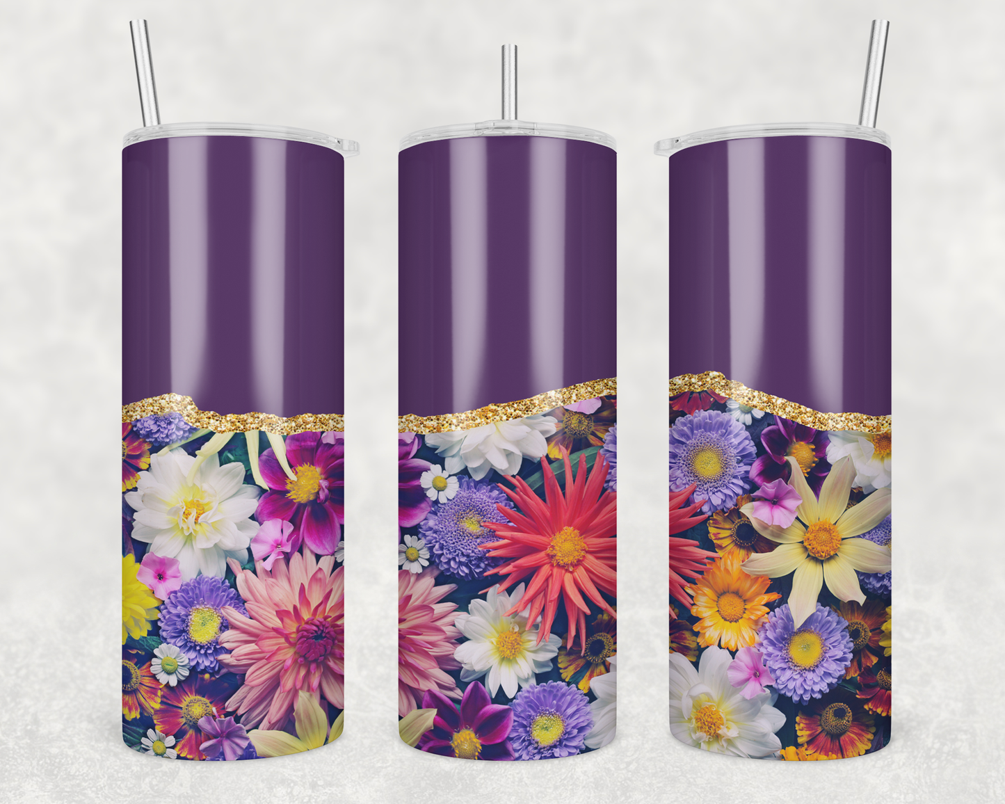 Purple Mixed Flowers Tumbler