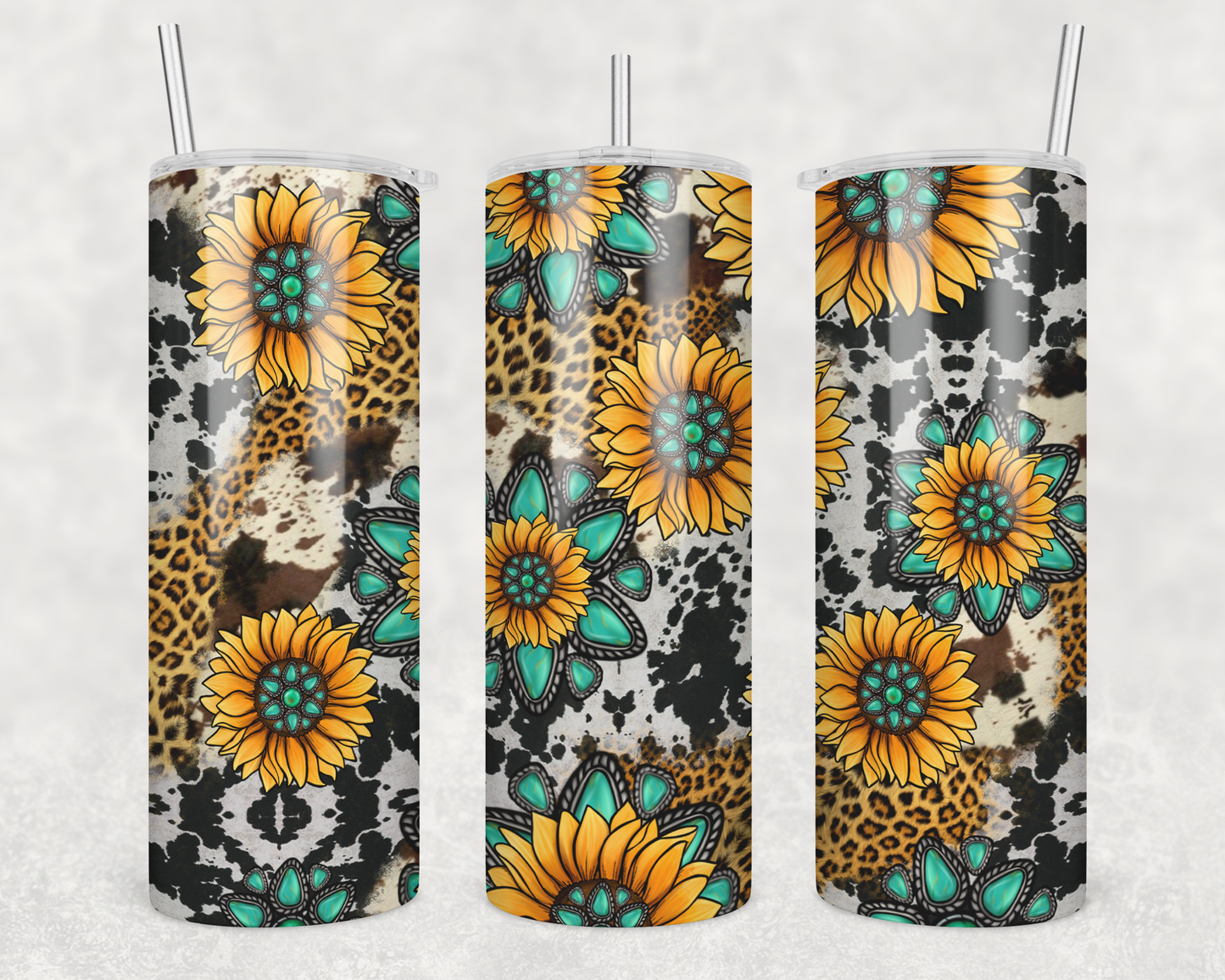 Cow Print & Sunflowers Tumbler