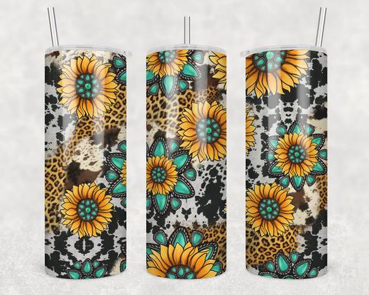 Cow Print & Sunflowers Tumbler