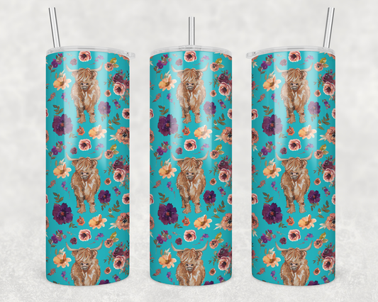 Teal Highland Cow Tumbler