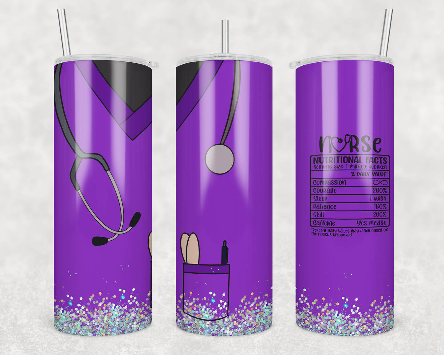 Purple Nurse With Glitter Tumbler