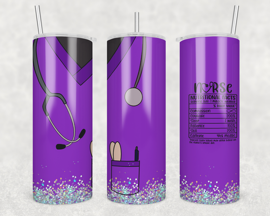 Purple Nurse With Glitter Tumbler